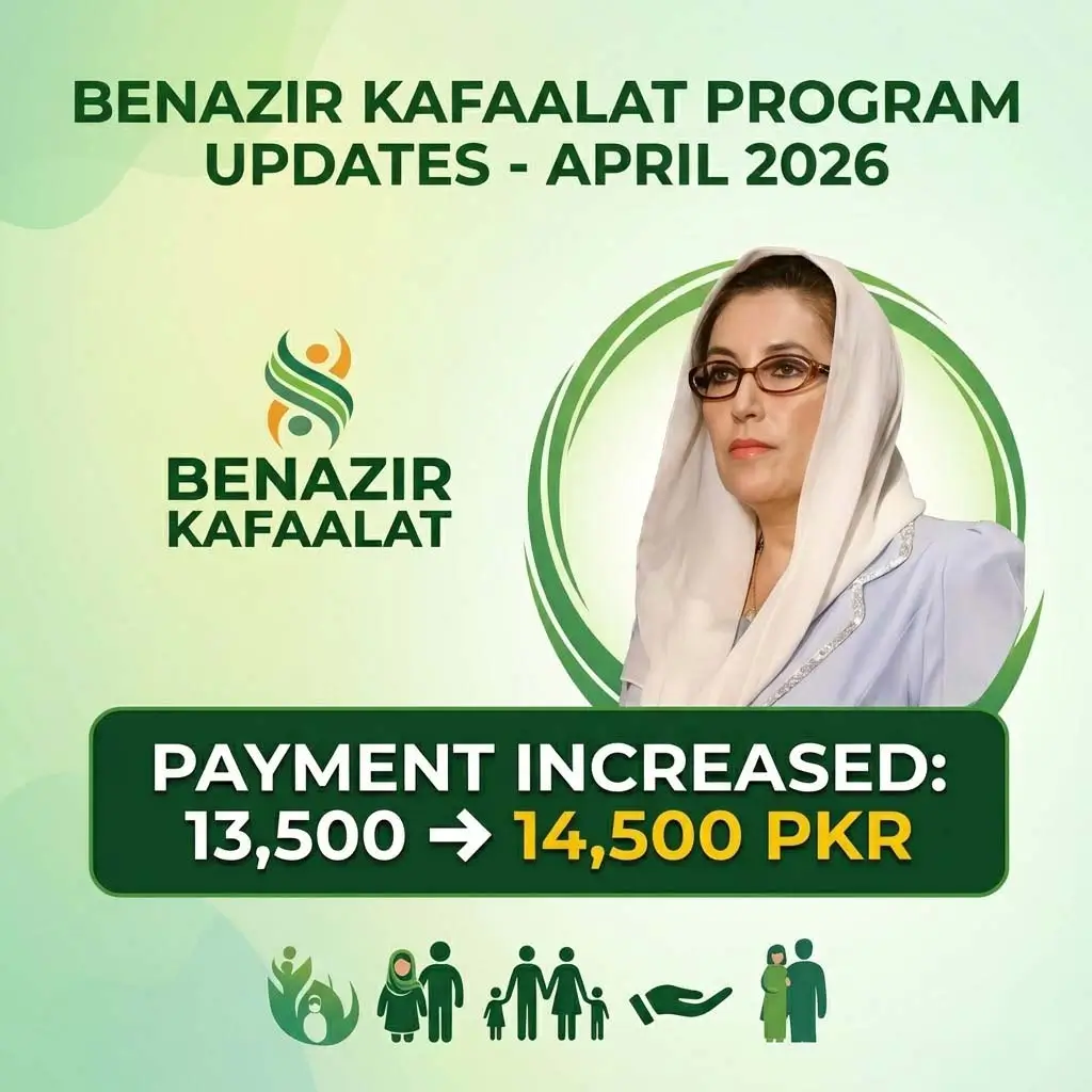 April 2026 payment updates, showing Rs 14500 Kafaalat stipend and increased Nashonuma and Taleemi Wazaif amounts for beneficiaries